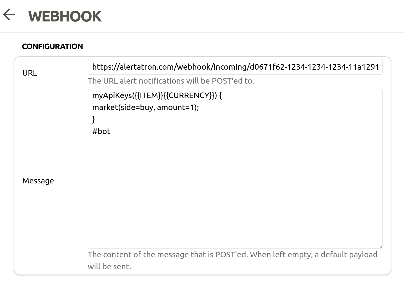 Drakdoo Webhook configuration